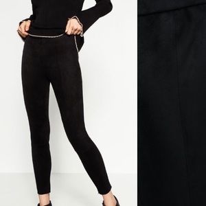 Zara Black Faux Suede High-Waist Leggings Large